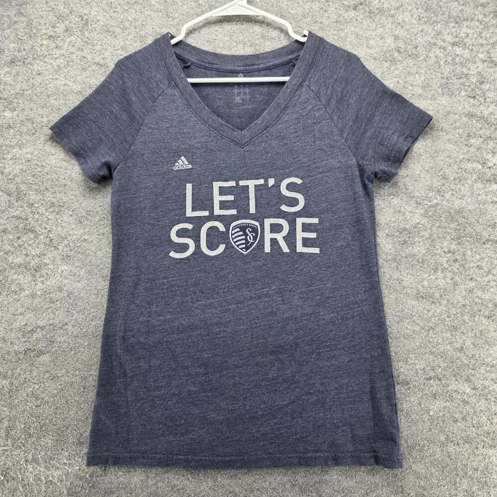 Sporting Kansas City Shirt Womens Heather Gray MLS Soccer Adidas Let's Score